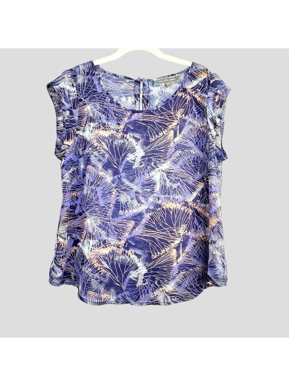 Fairy Sheer Top Feather‎ Print Drape Twilight Bloom Airy Purple L Charlie Jade